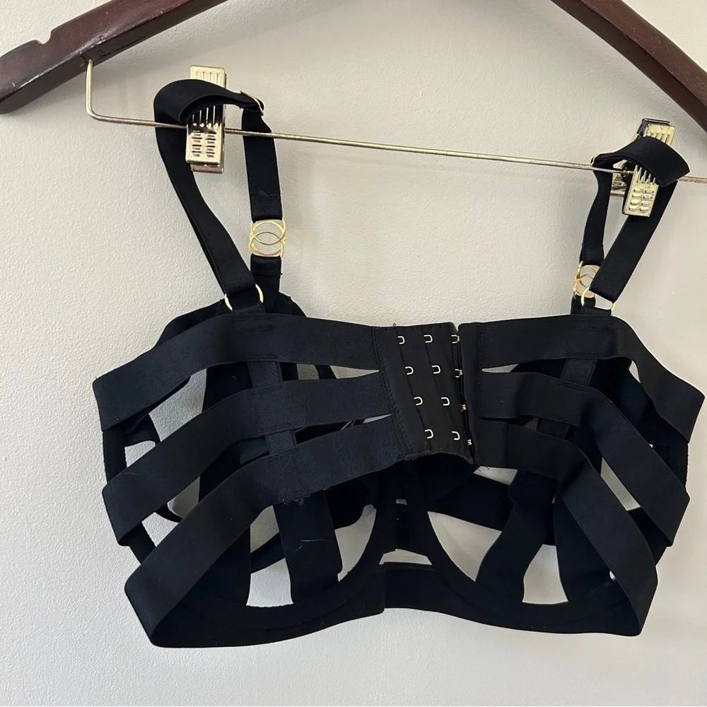 Victoria's Secret Black Strappy Cage Underwire Bra 34DD/E75 - Picture 5 of 7
